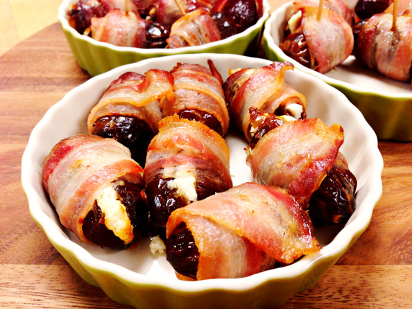 Bacon Wrapped Dates with Goat Cheese